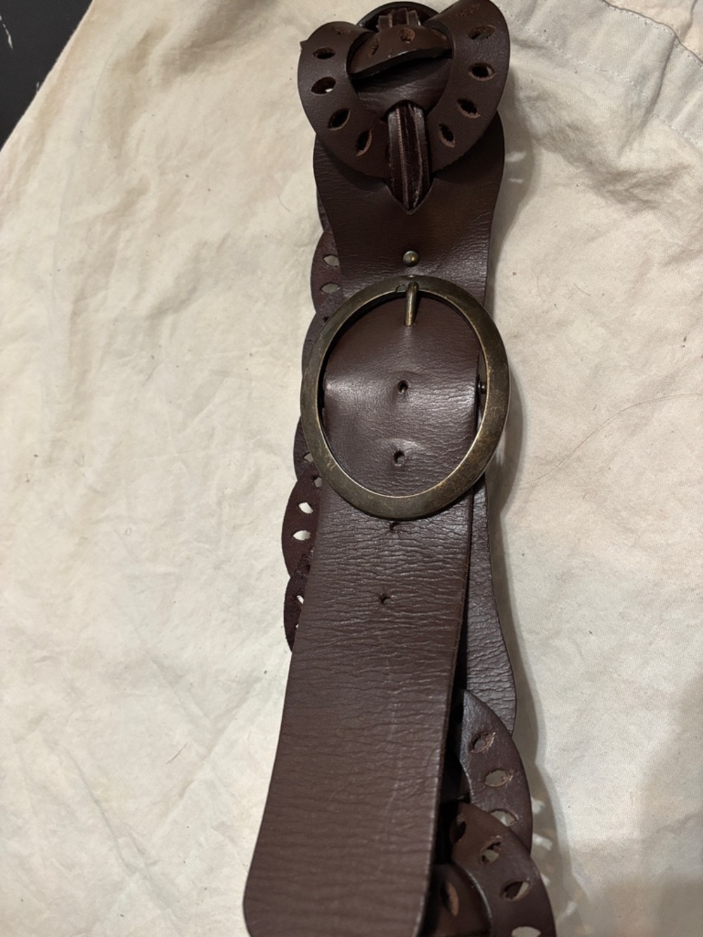 Old Navy Brown Leather Belt with Brass Oval Buckle